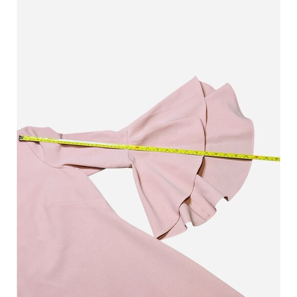 ELIZA J Pink Blush Ruffle V-Neck 3/4 Bell Sleeve Crepe Shift Sheath Dress 8 - Picture 7 of 8
